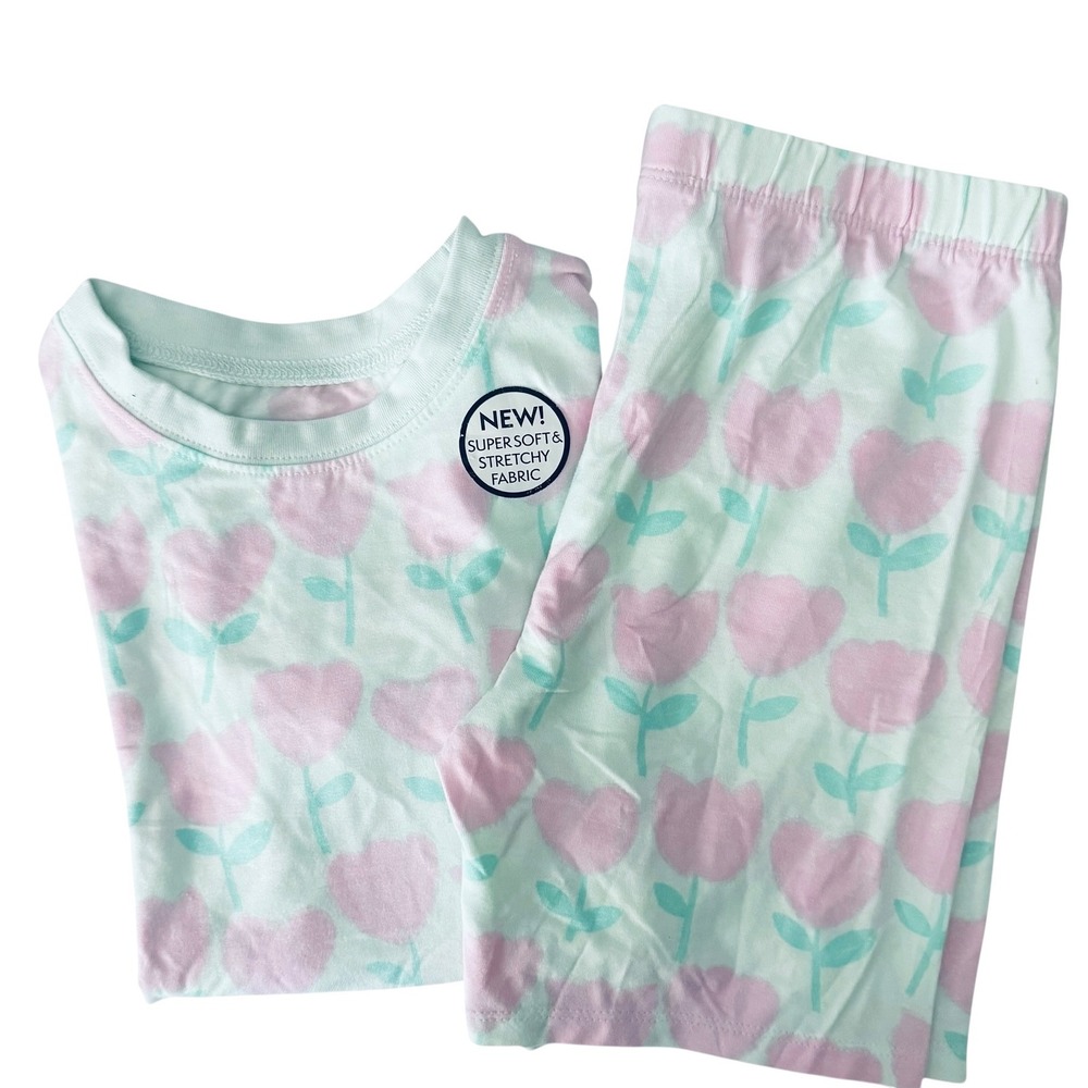 Member's Mark Pajamas Girls 8 Green Pink New Tulip DreamMark 2pc Set Super Soft